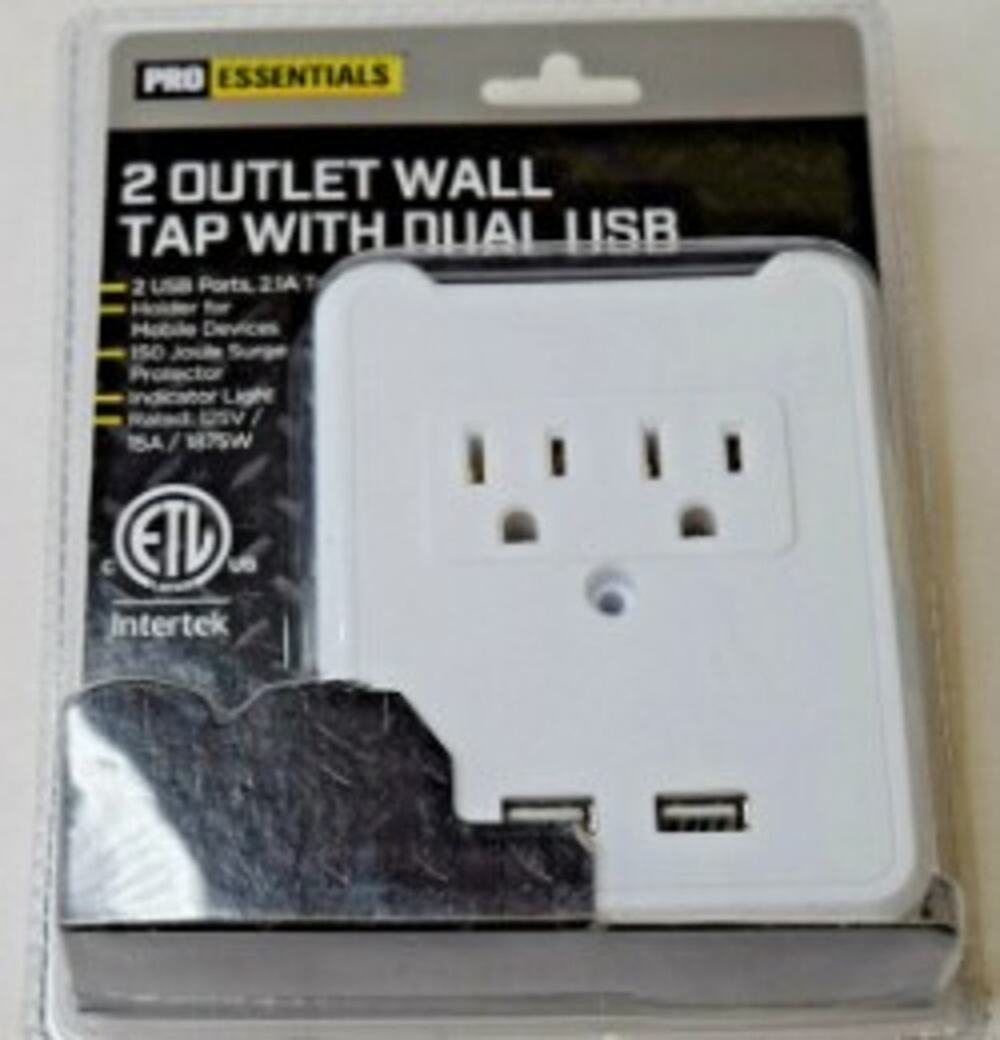 Pro Essentials 2 Outlet Wall Tap With Dual USB  Sealed